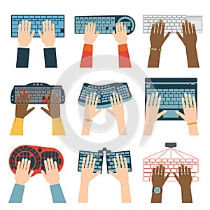 Keyboard hands vector set.