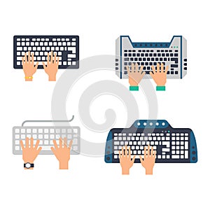 Keyboard hands vector set.