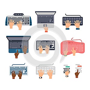 Keyboard hands vector set.