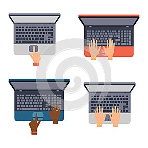 Keyboard hands vector set.