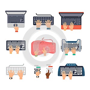Keyboard hands vector set.