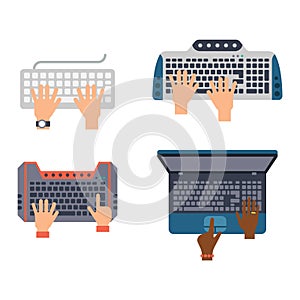 Keyboard hands vector set.