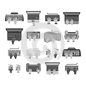 Keyboard hands vector set.