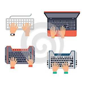 Keyboard hands vector set.