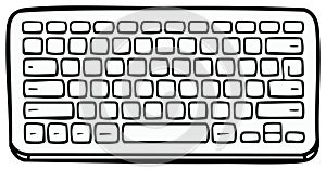 Keyboard Illustration: Modern Computer Accessory, Black and White Outline, Technology Device