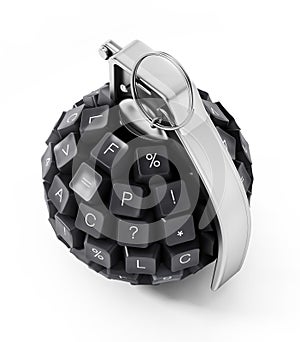 Keyboard keys form a hand grenade. 3D illustration