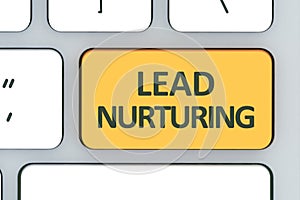 Keyboard with lead nurturing button. Computer white keyboard wit photo