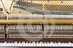 Keyboard and mechanics of an upright piano