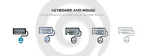 Keyboard and mouse icon in different style vector illustration. two colored and black keyboard and mouse vector icons designed in