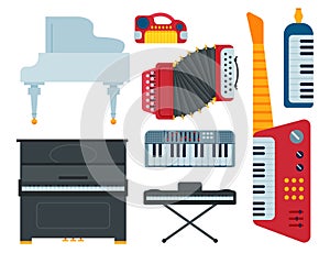 Keyboard musical instruments isolated classical musician piano equipment vector illustration
