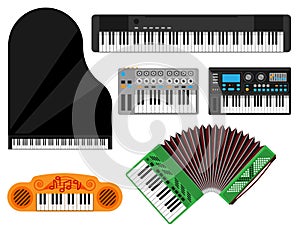 Keyboard musical instruments vector classical piano melody studio acoustic shiny musician equipment electronic sound