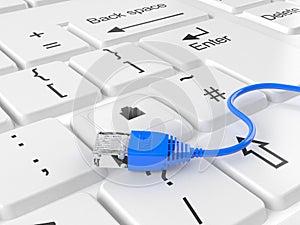 Keyboard with network socket and internet cable