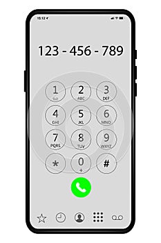 Keyboard with numbers and letters on the phone screen. User interface keyboard for smartphone. Keyboard template on a touch device