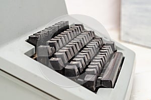 Keyboard of old mechanical typewriter, close-up