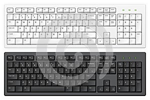 Keyboard. PC white and black key buttons with english qwerty alphabet realistic vector isolated template for device and