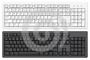 Keyboard. PC white and black key buttons with english qwerty alphabet realistic vector isolated template for device and photo