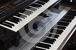 Keyboard piano electronic organ close-up. Modern music