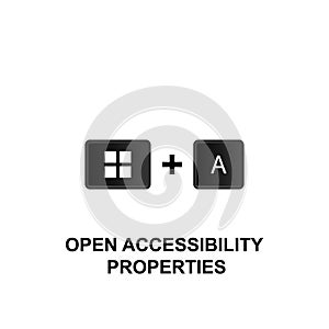 Keyboard shortcuts, open accessibility properties icon. Can be used for web, logo, mobile app, UI, UX