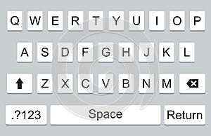 Keyboard of smartphone, alphabet buttons. Qwerty Vector illustration