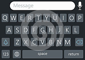 Keyboard of smartphone. Keypad for ui of mobile. Interface on digital touch screen of phone. Keys or buttons for text. Template