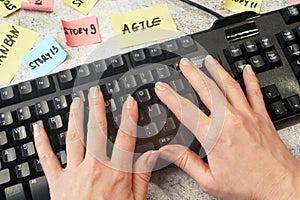 Keyboard and software scrum agile paper task, agile software development methodologies concept