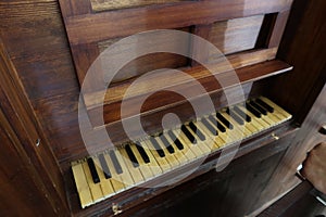 Keyboard of the 18th century pipe organ from the Santiago el Mayor church in Castano del Robledo, Huelva, Spain photo
