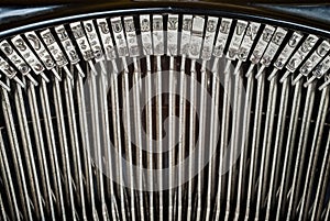 Keyboard and typewriter keys, detail. Evolution of technology in writing. Old typewriter type