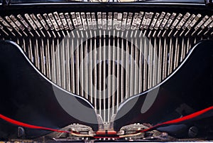 Keyboard and typewriter keys, detail. Evolution of technology in writing. Old typewriter type