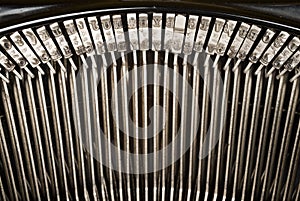 Keyboard and typewriter keys, detail. Evolution of technology in writing. Old typewriter type