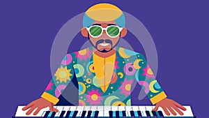 The keyboardist adorned in colorful paisley patterns and oversized glasses added layers of soulful melodies to the mix photo