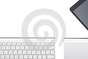 Keyboardm trackpad and tablet isolated on a white background