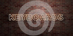 KEYBOARDS - fluorescent Neon tube Sign on brickwork - Front view - 3D rendered royalty free stock picture