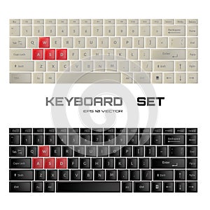 Keyboards SET. Black and white wasd gamer keyboard design. photo