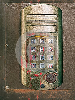 Keybord of door bell phone. Secure access system. Close-up