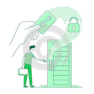 Keycard lock smart technology thin line concept vector illustration