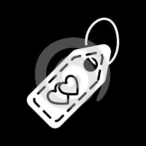 A keychain with heart solid icon. Key ring vector illustration isolated on black. Love tag glyph style design, designed