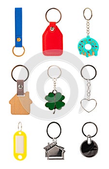 Keychain with key ring isolated on white background.