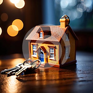 Keychain in the shape of a house, showing home property ownership