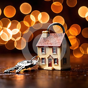 Keychain in the shape of a house, showing home property ownership