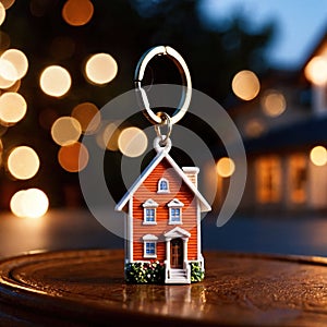 Keychain in the shape of a house, showing home property ownership