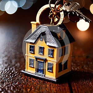 Keychain in the shape of a house, showing home property ownership