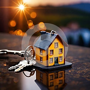 Keychain in the shape of a house, showing home property ownership