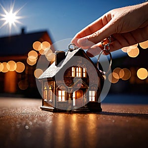 Keychain in the shape of a house, showing home property ownership