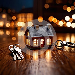 Keychain in the shape of a house, showing home property ownership