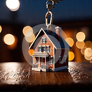 Keychain in the shape of a house, showing home property ownership