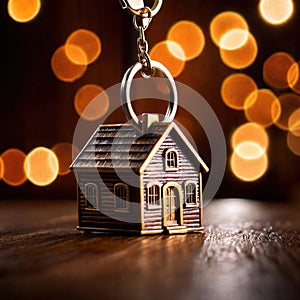 Keychain in the shape of a house, showing home property ownership