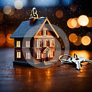 Keychain in the shape of a house, showing home property ownership