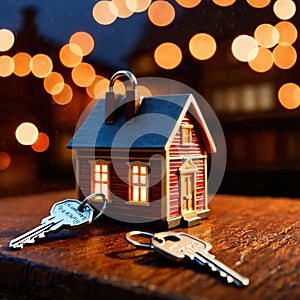 Keychain in the shape of a house, showing home property ownership