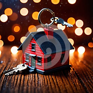 Keychain in the shape of a house, showing home property ownership