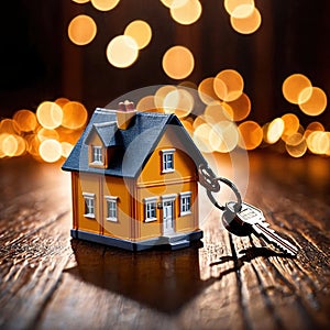 Keychain in the shape of a house, showing home property ownership